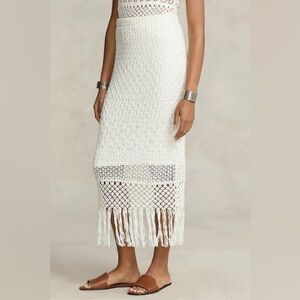 NWT Polo Ralph Lauren Macrame Fringe Midi-Skirt (Small, cream)
